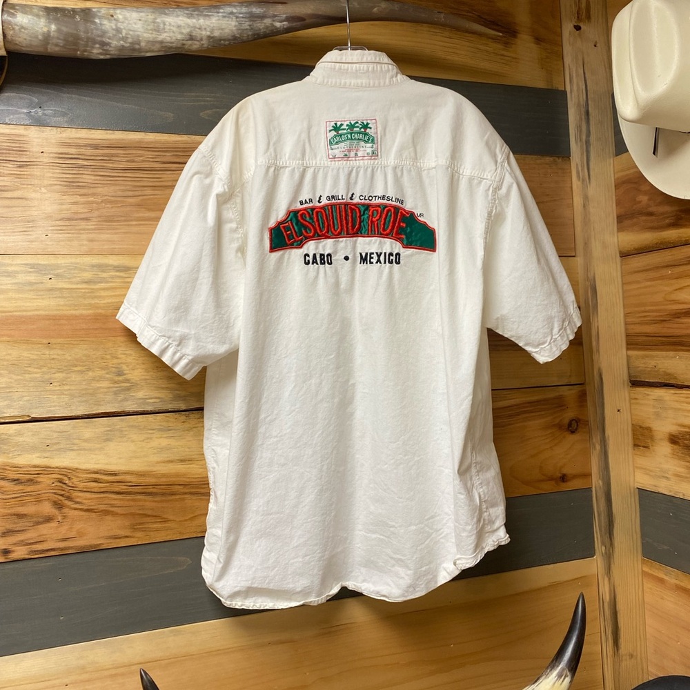Carlos ‘N Charlie’s Men’s Cotton Embroidered Button Down Shirt. Cabo Mexico Bar